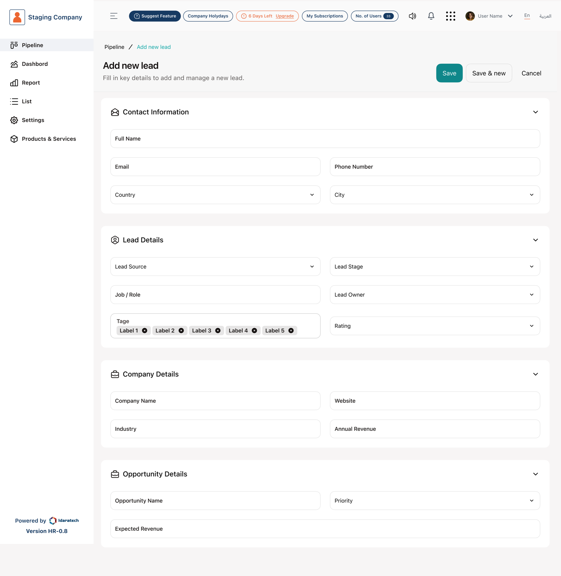 Adding a lead on the web