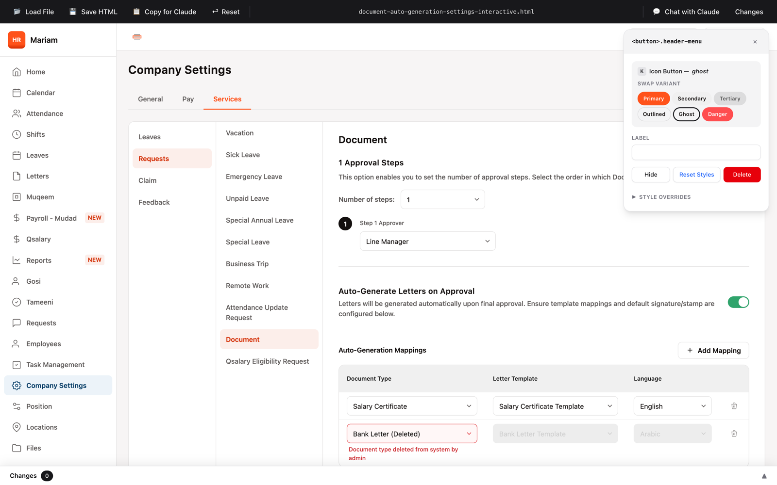 Select a component and swap between its design system variants